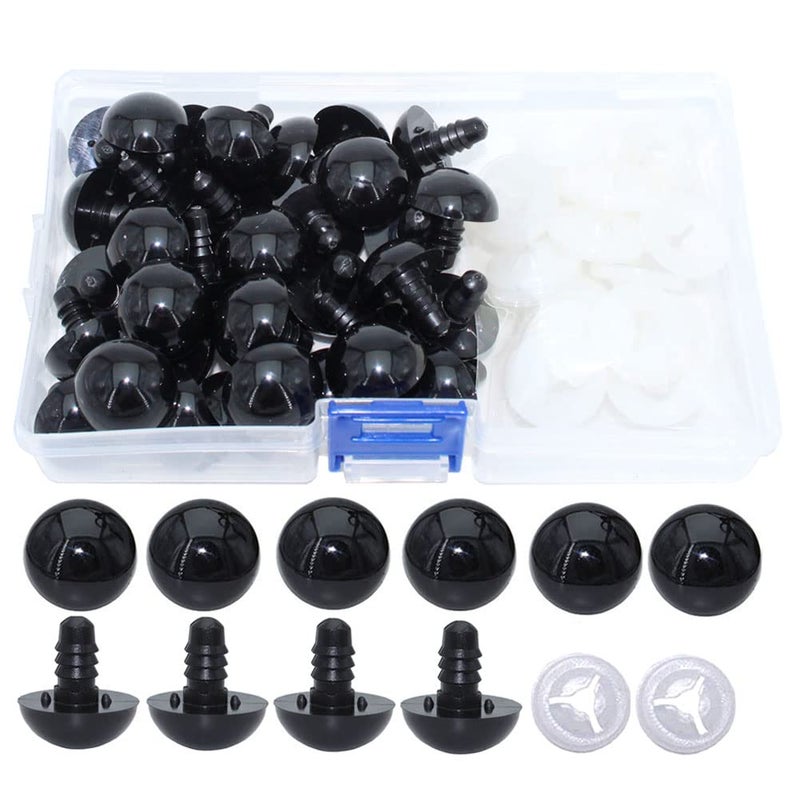 ARTCXC 50Pcs 18mm/0.71inch Black Solid Plastic Safety Eyes Craft Eyes with Washers for Doll, Puppet, Plush Animal DIY Making - Image 1